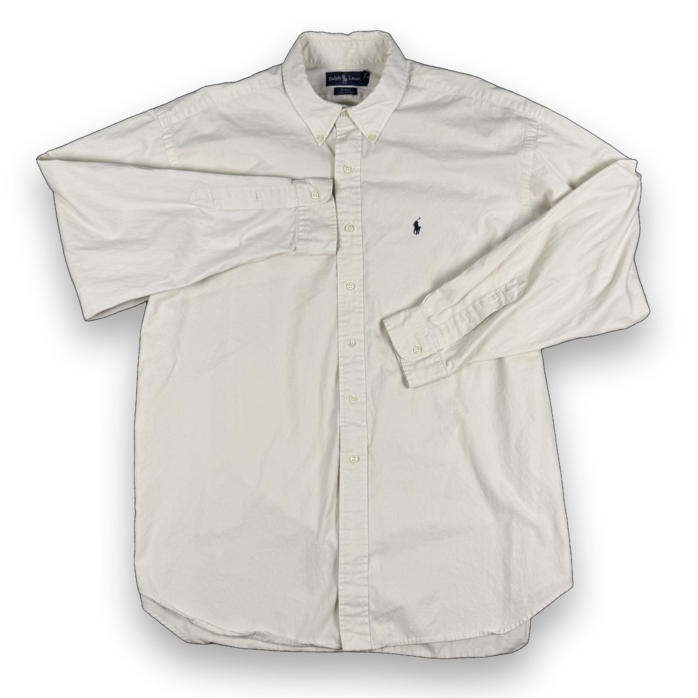 Vintage Ralph Lauren Blake Shirt Mens XL Cream Cotton Button Down Long Sleeve
